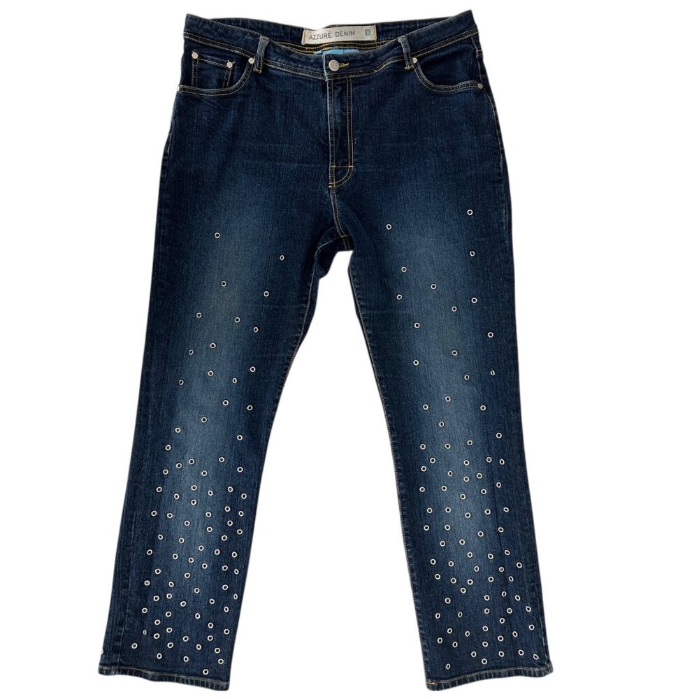 Azzure Denim Metal‎ Rings Grommet Embellished Straight Leg Jeans (38)